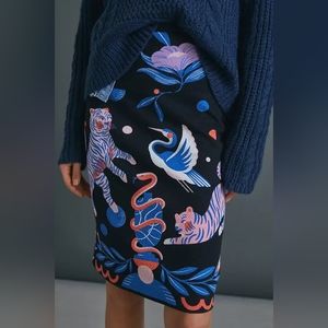 Anthropologie Super Nice Letters Julie Stretchy Midi Skirt Size M